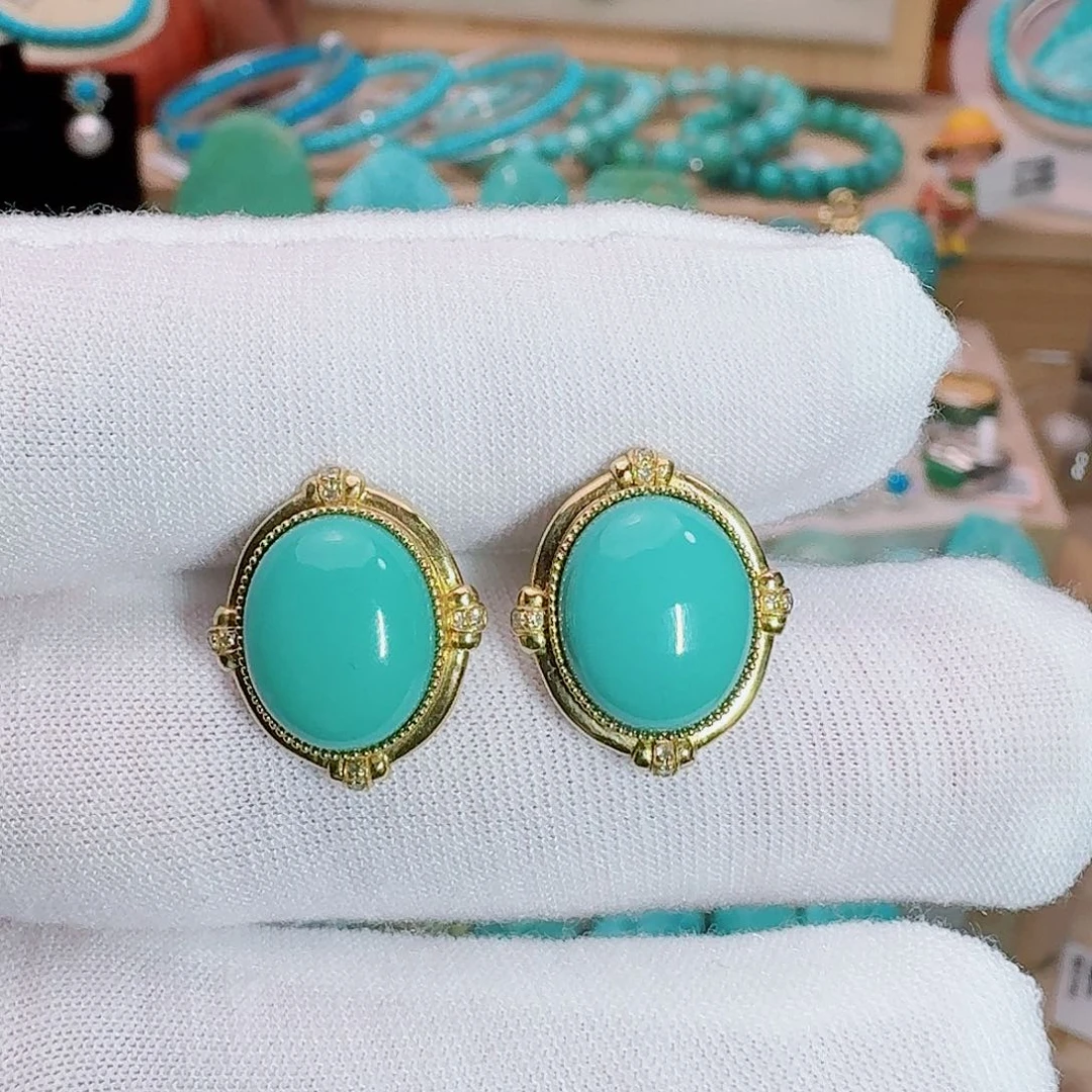 绿松石18K金镶嵌精品设计款耳钉