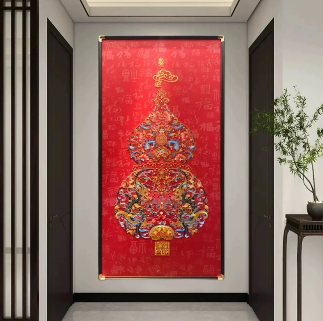 百福图新中式葫芦玄关装饰画寓意好走廊过道入户墙面挂画客厅壁画