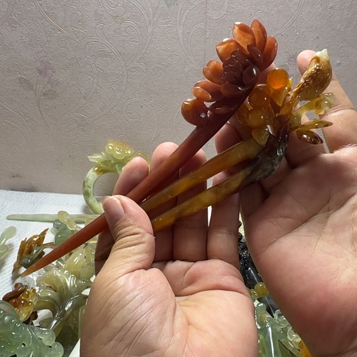 凌***定制蛇纹石玉毛货发饰