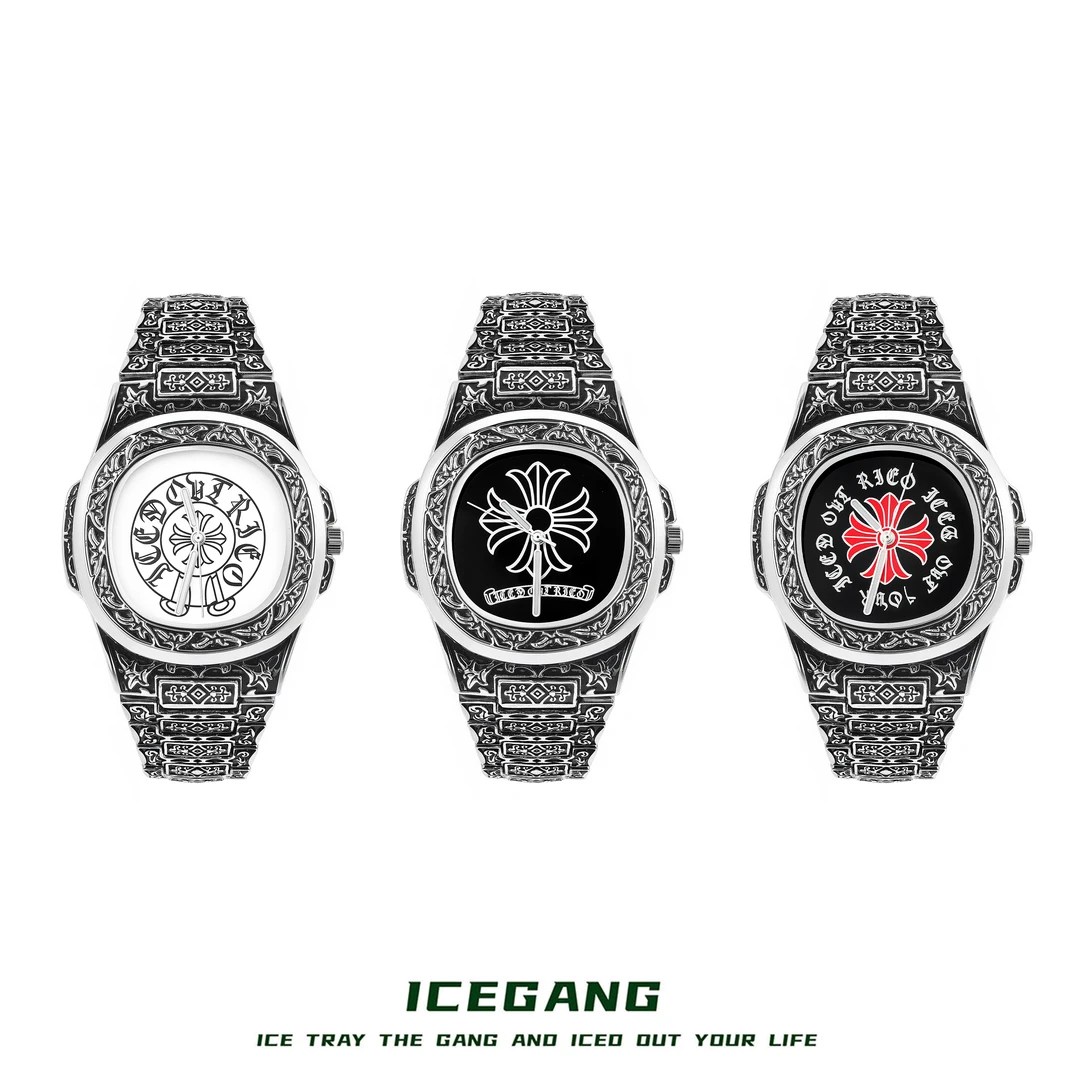 ICEGANG巴洛克风格克罗图腾鹦鹉螺石英表手表腕表亚文化欧美潮流