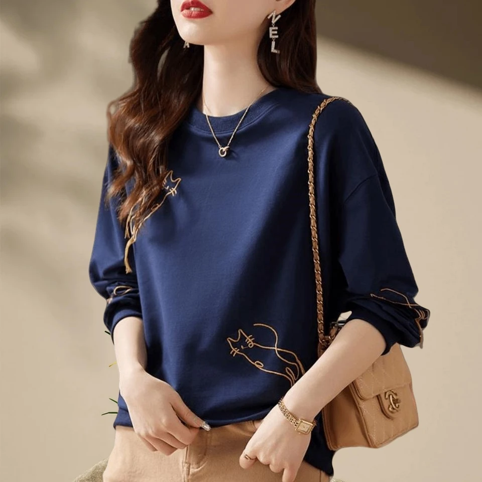 2025秋冬新款流苏工艺刺绣时尚华棉卫衣女休闲百搭宽松显瘦女上衣