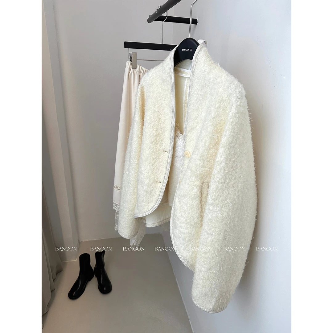 BANGON 蝙蝠落肩袖外套女气质温柔风2025年秋冬新款简约百搭上衣