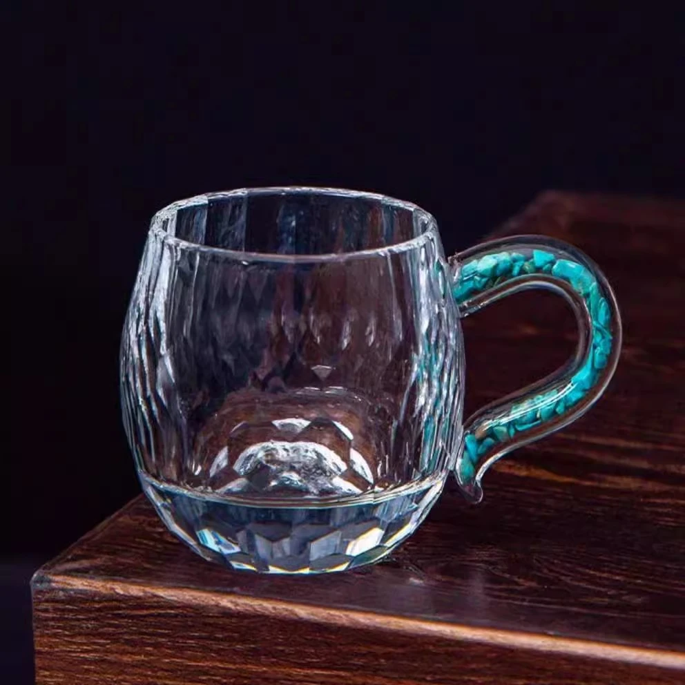 瓷韵优品 绿松石水晶玻璃把手杯轻奢家用个人透明主人杯-4739