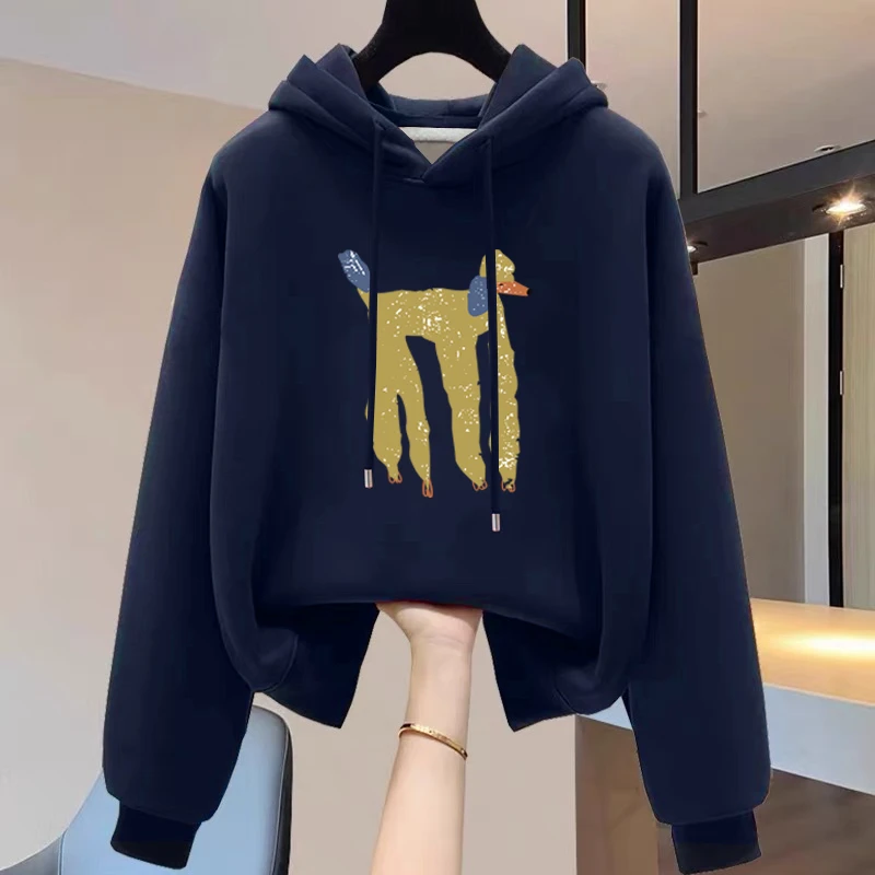 设计感小众秋冬新款2025加绒加厚套头连帽卫衣女短款宽松韩版外套