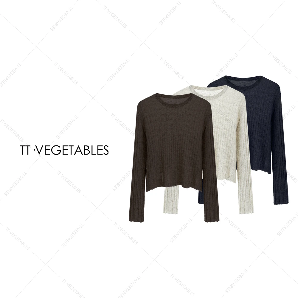 噢芬/小个子【甜兮】山羊绒毛衣设计感镂空破洞圆领针织衫521833