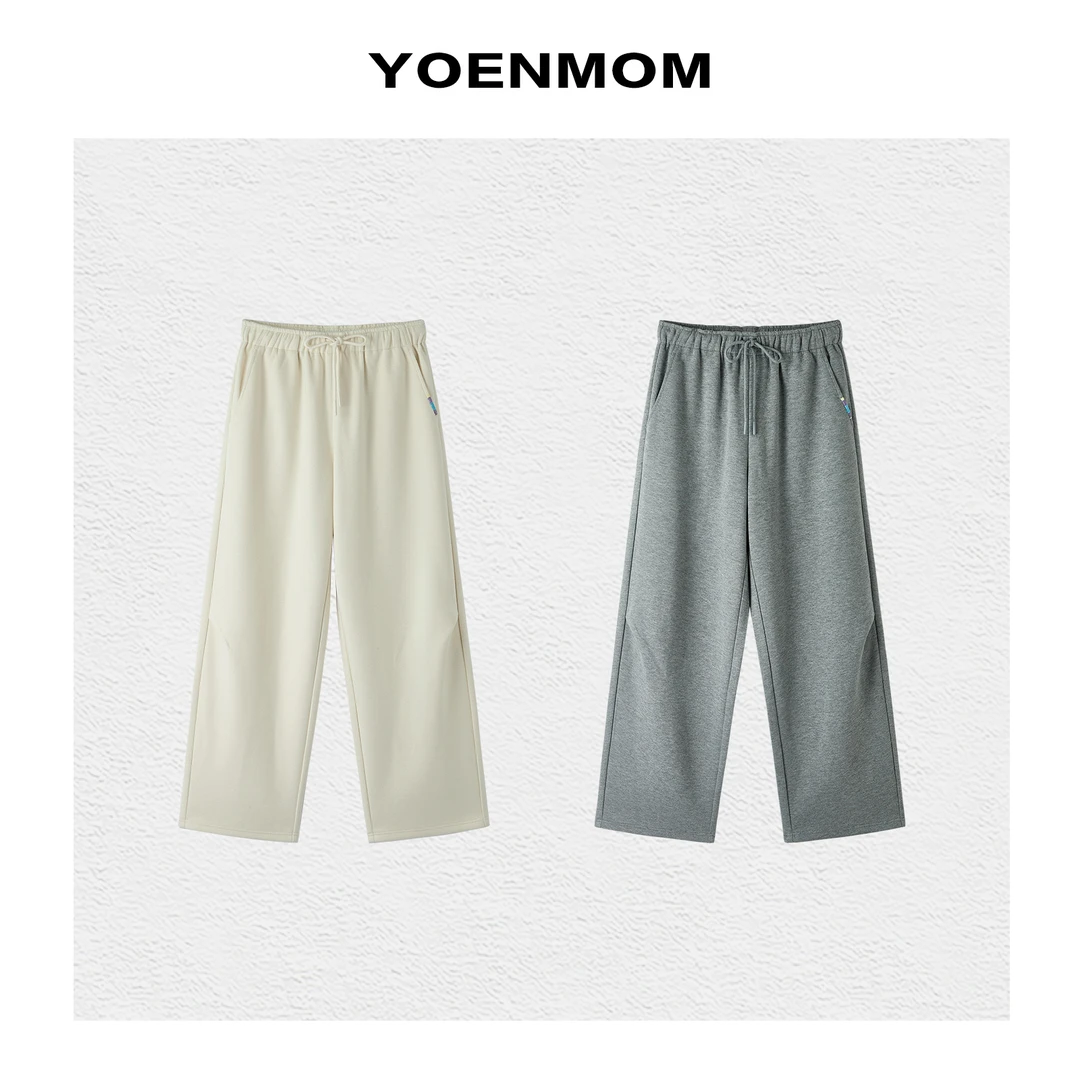 YOENMOM·柔软时光2025早春新品 简约刺绣设计松紧高腰抽绳休闲裤