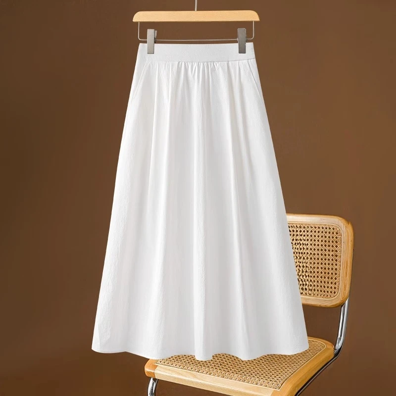白色半身裙中长款女夏季薄款2025新款高腰垂感百褶裙子A字裙伞裙