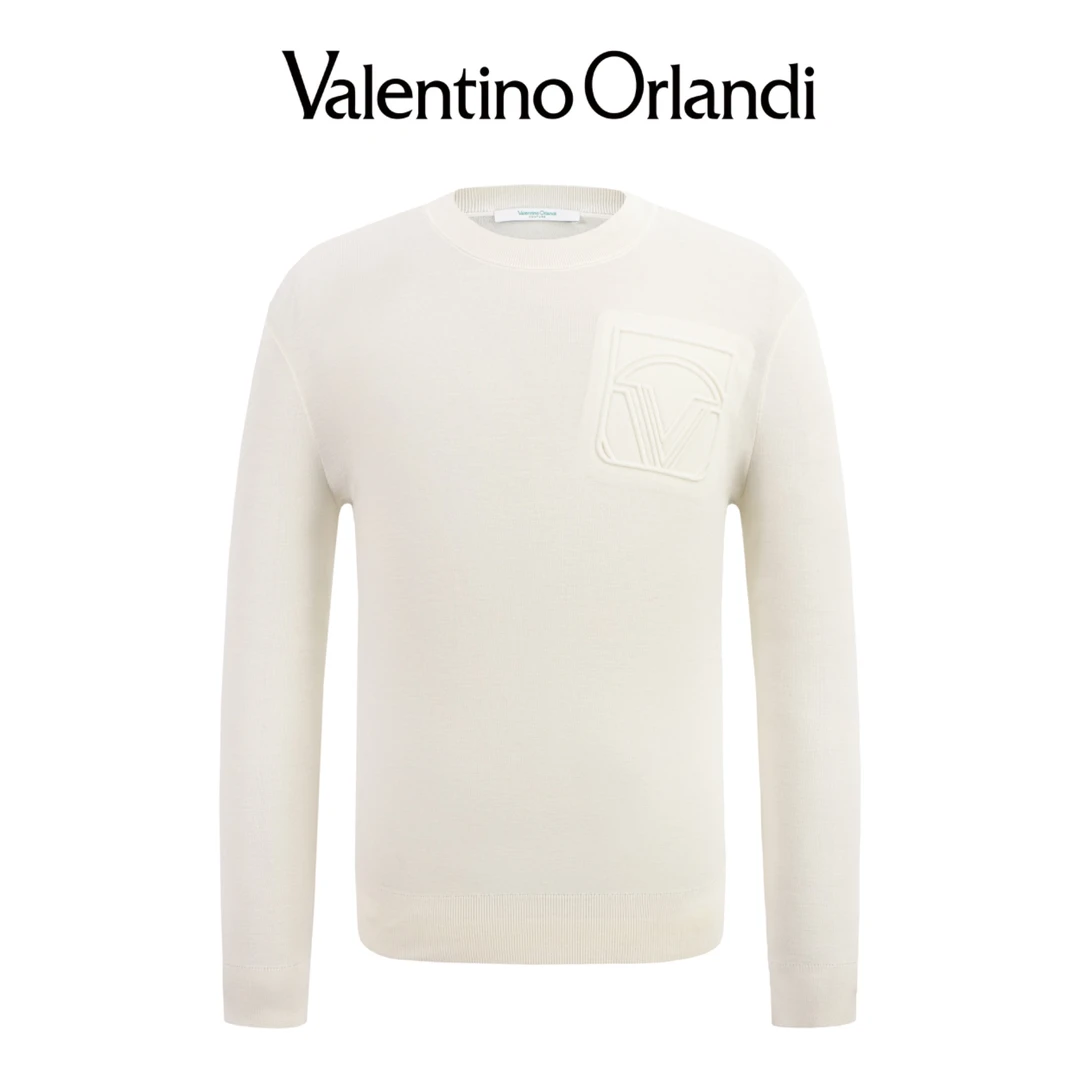 Valentino orlandi男士秋冬A版时尚百搭钢印V标绵羊毛针织衫毛衣