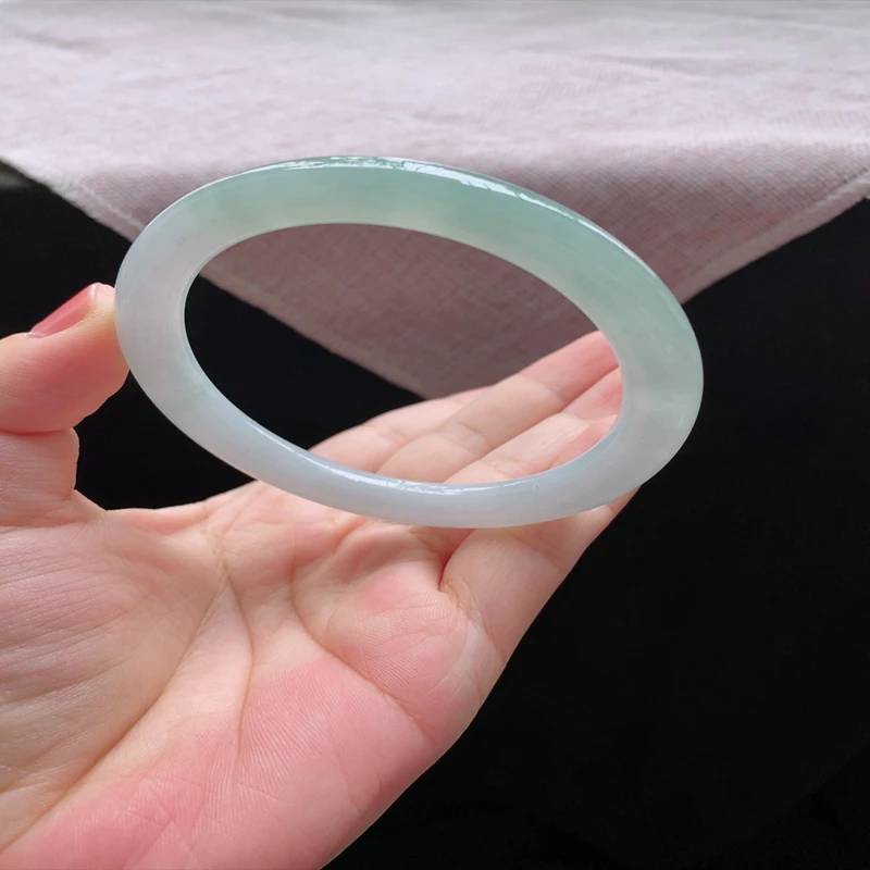 58圈24759冰糯种水润浅绿色翡翠镯子圆条玉手环天然A货a29
