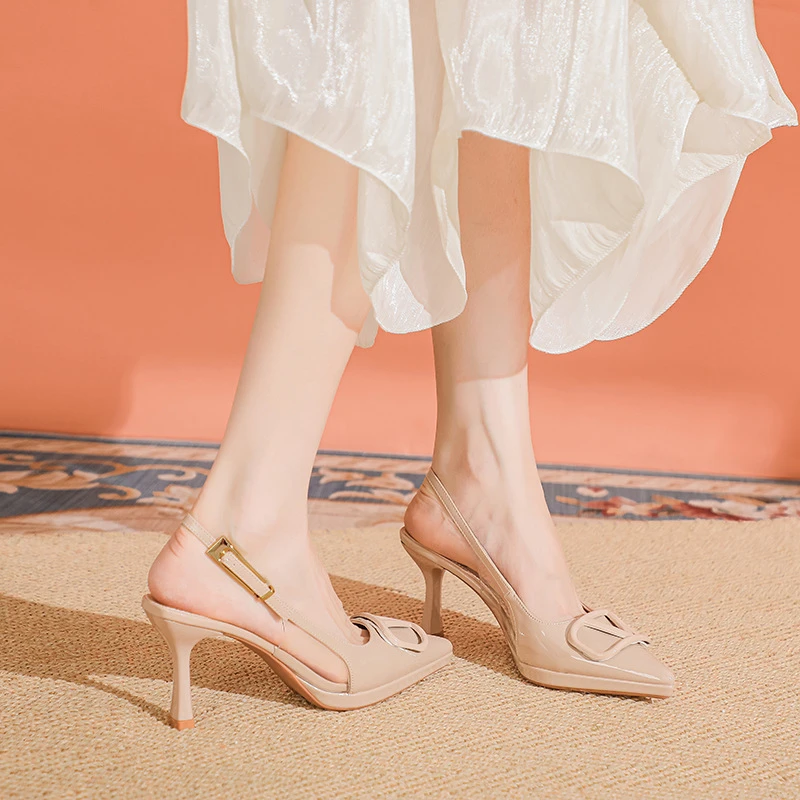 SYD 1088c-2法式裸色不累脚后空凉鞋女爆款新款尖头细跟高跟鞋