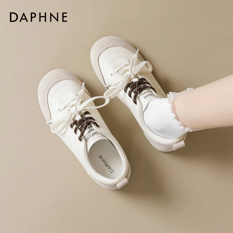 达芙妮双鞋带平底德训鞋女2025秋季新款软底小白鞋小众轻便休闲鞋