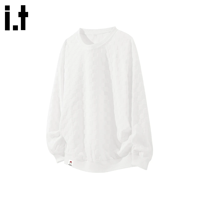 i.t:CHOCOOLATE棋盘格长袖t恤男士2025年春秋季宽松圆领休闲上衣