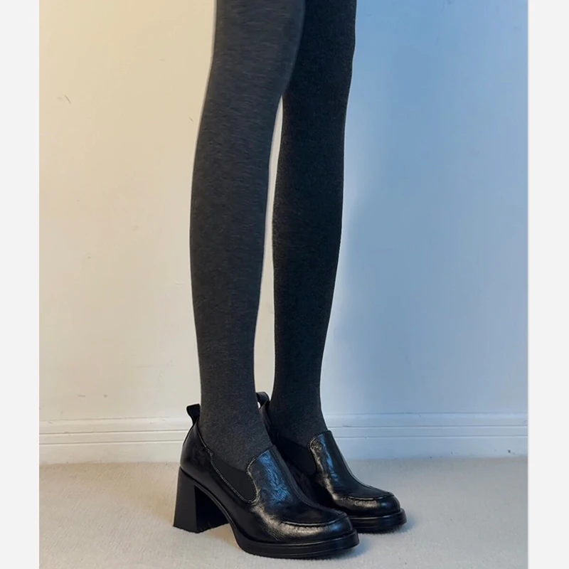 羊皮版~复古粗跟乐福鞋一脚蹬小皮鞋女英伦风单鞋玛丽珍高跟鞋