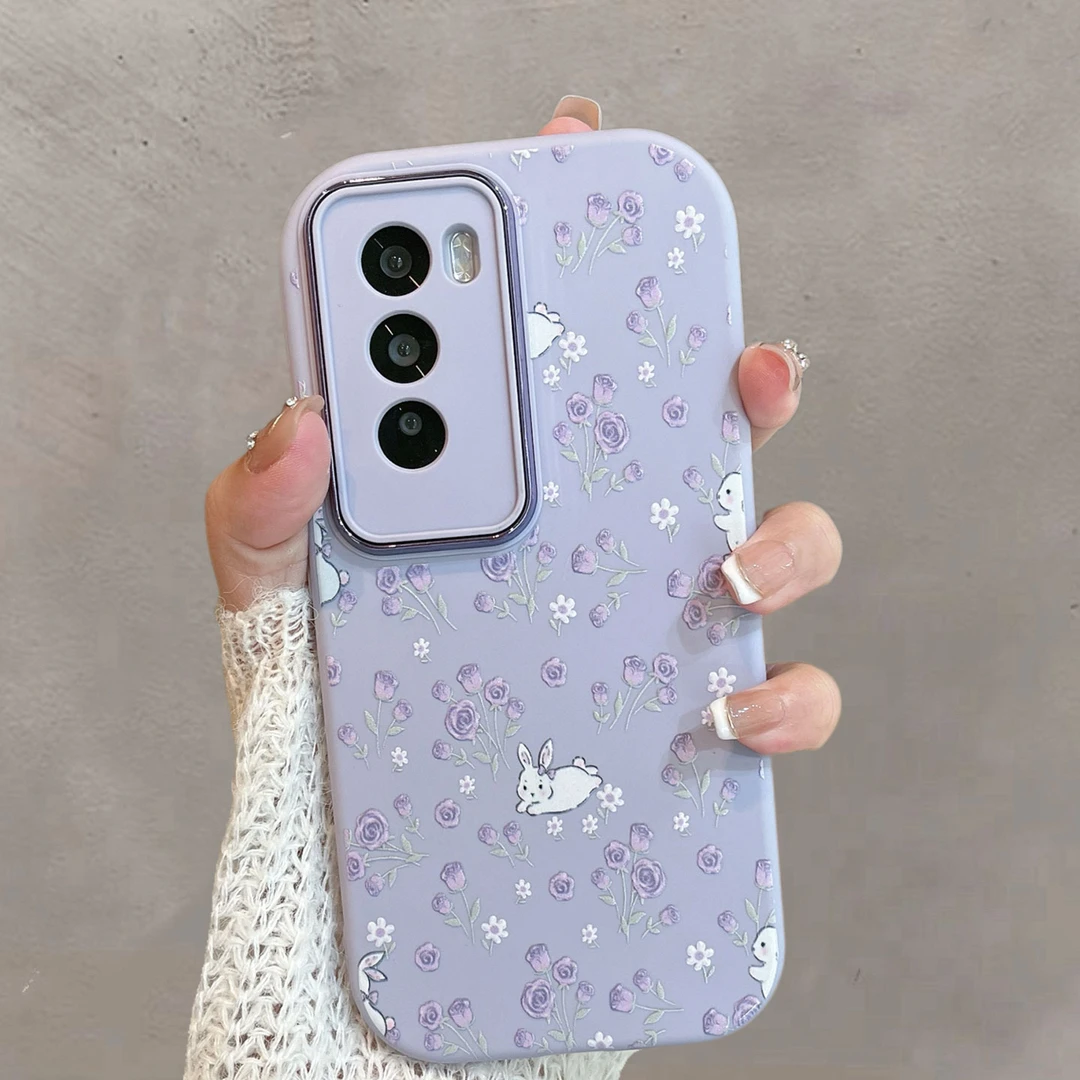 适用于opporeno12手机壳12pro紫色pjv110小清新pjw110花朵兔子女