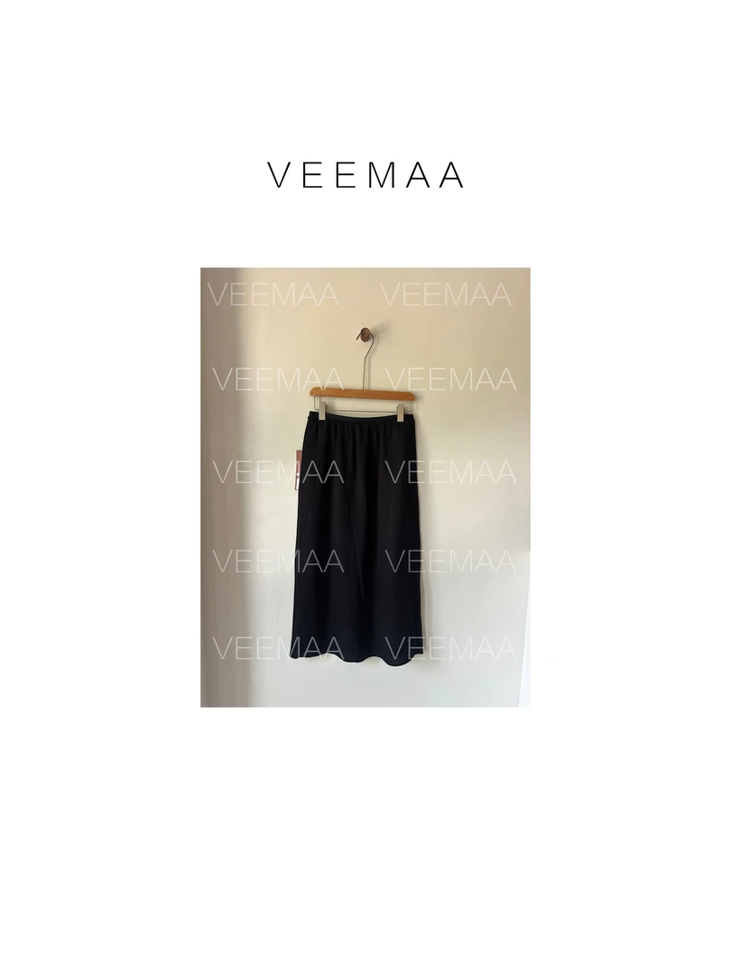 【Veemaa】心跳 定制款黑色后开叉显瘦半身裙 裙长89cm