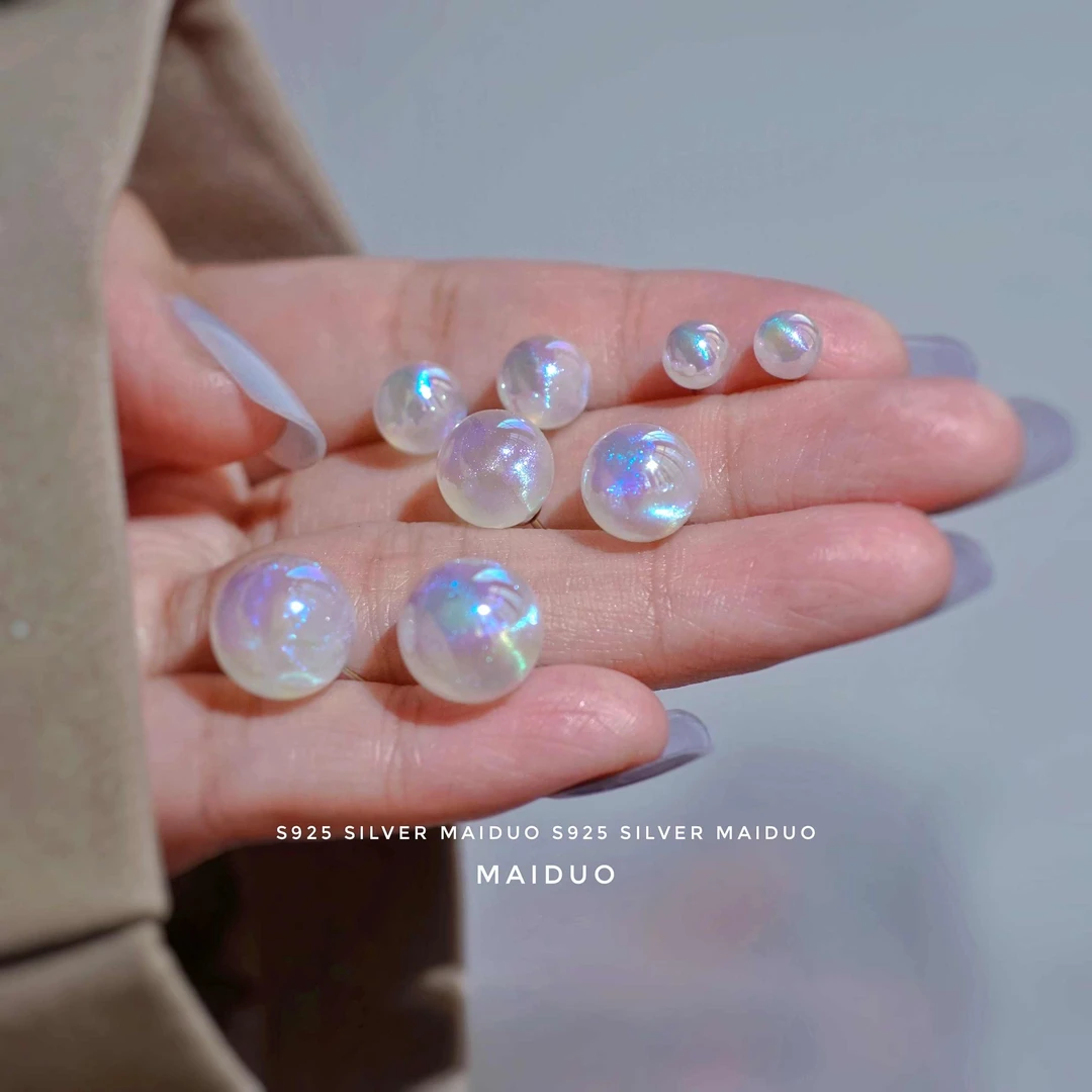 幻彩人鱼姬软妹子星空七彩圆形s925纯银耳钉女气质网红轻奢小巧