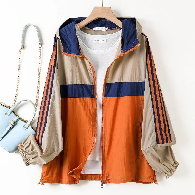 2025新款夏季防晒衣女宽松连帽网红款外穿拼接女款时尚防晒服外套
