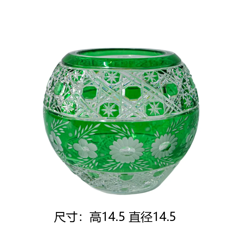 欧式进口水晶磨刻圣路易绿色奢华大气家居花瓶客厅装饰花瓶