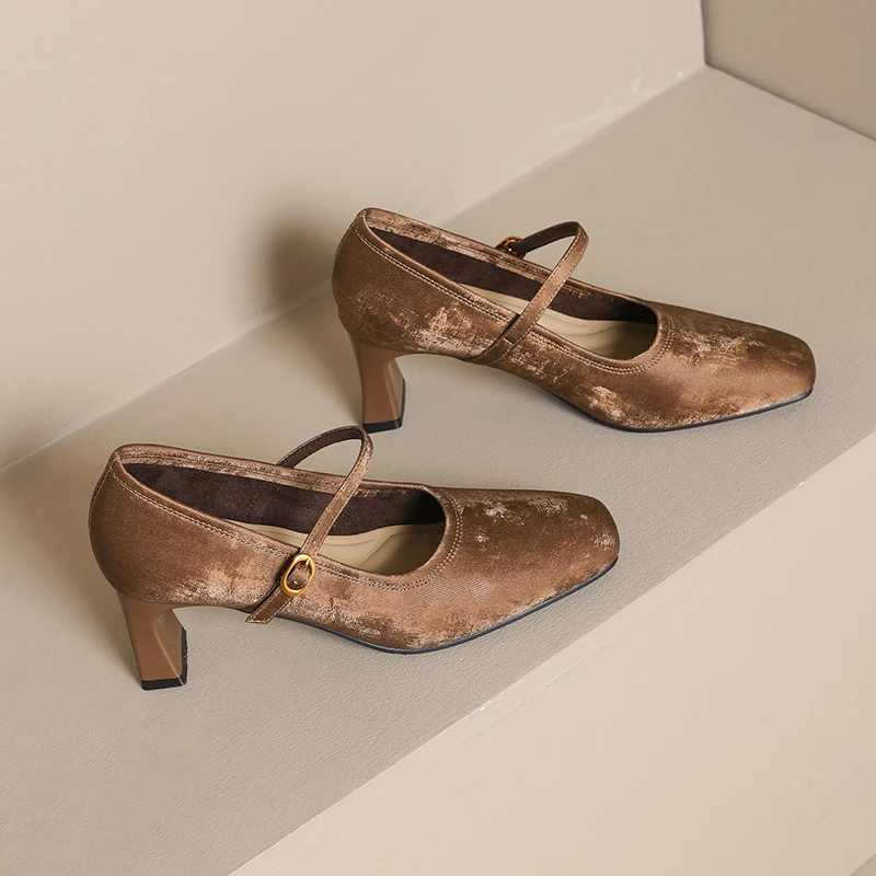 新中式国风配旗袍高跟鞋女2025新款春秋时尚一字带粗跟玛丽珍单鞋