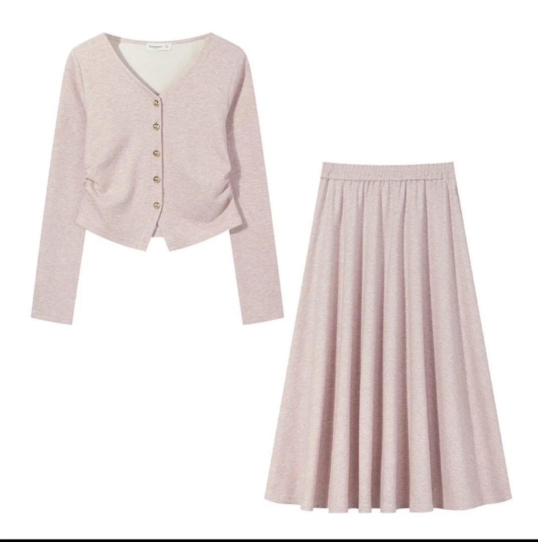 糯米绒裙子套装显瘦气质针织高腰时尚春秋长袖洋气短款百搭法式