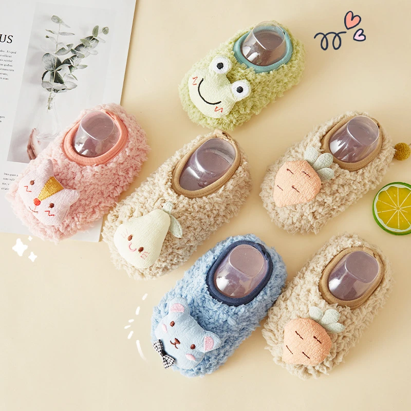 秋冬加绒亲子地板袜居家室内成人袜套大人防滑爬爬垫地板鞋