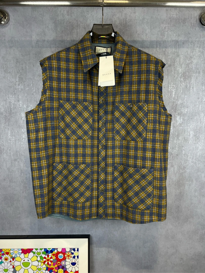 全新未使用 GUCCI/古驰 格纹羊毛背心马甲 48码 全新带吊牌A11032