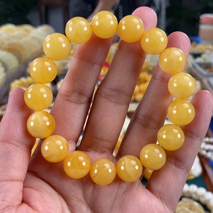 琥珀未镶嵌珠宝奇石12+黄白花蜡圆珠19.32