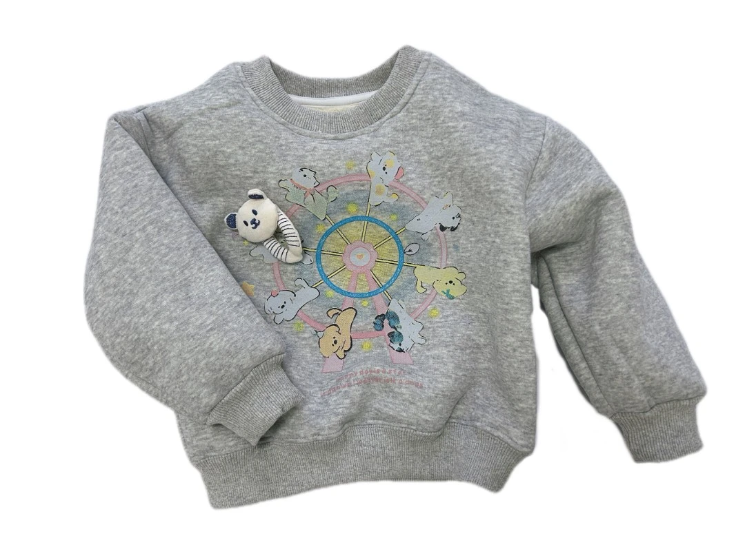 儿童韩版秋冬加绒加厚羊羔绒卡通立体玩偶印花休闲圆领套头卫衣