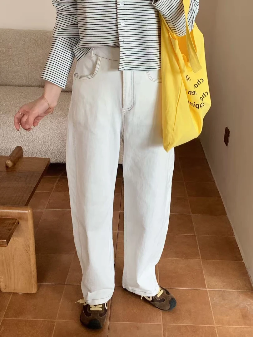 桃禧 新款灰白香蕉裤垂感牛仔裤