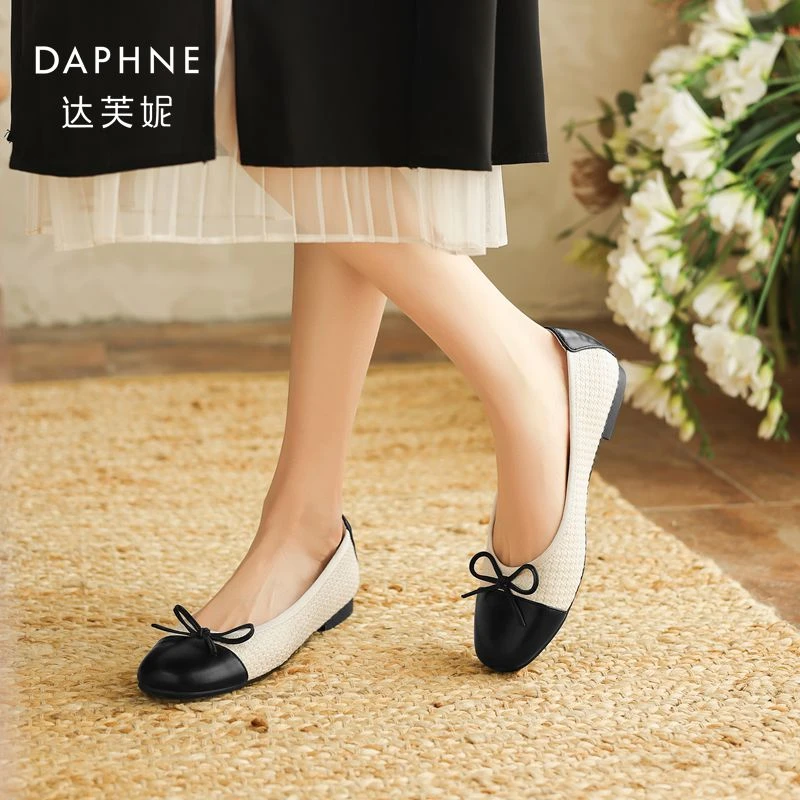 Daphne/达芙妮时尚拼接浅口单鞋女春季新款百搭蝴蝶结仙女温柔鞋