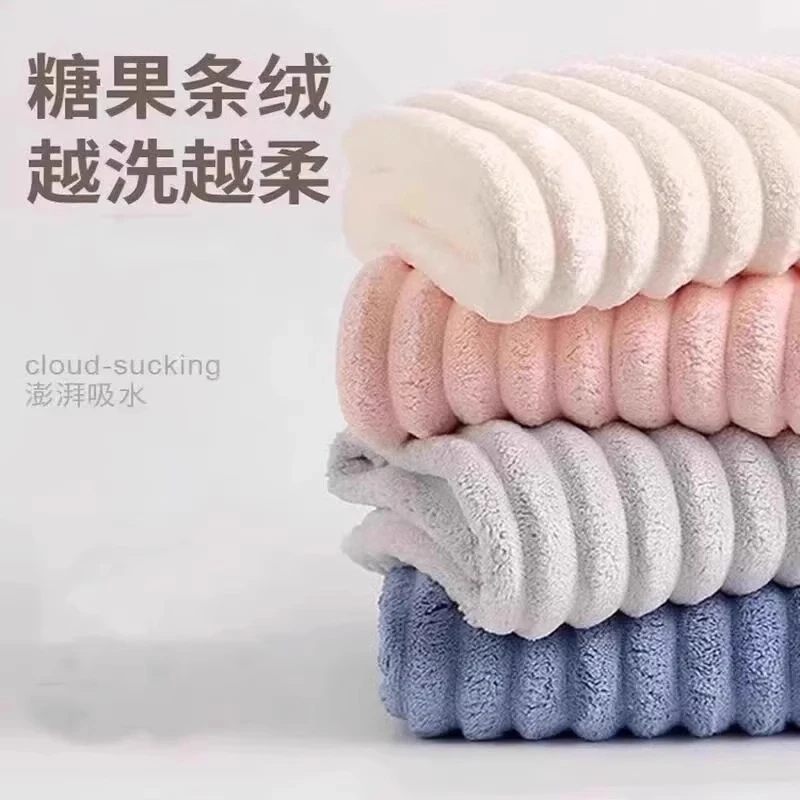 新款超强吸水加厚干发包头巾波浪纹珊瑚绒干发帽白色粉色蓝色24