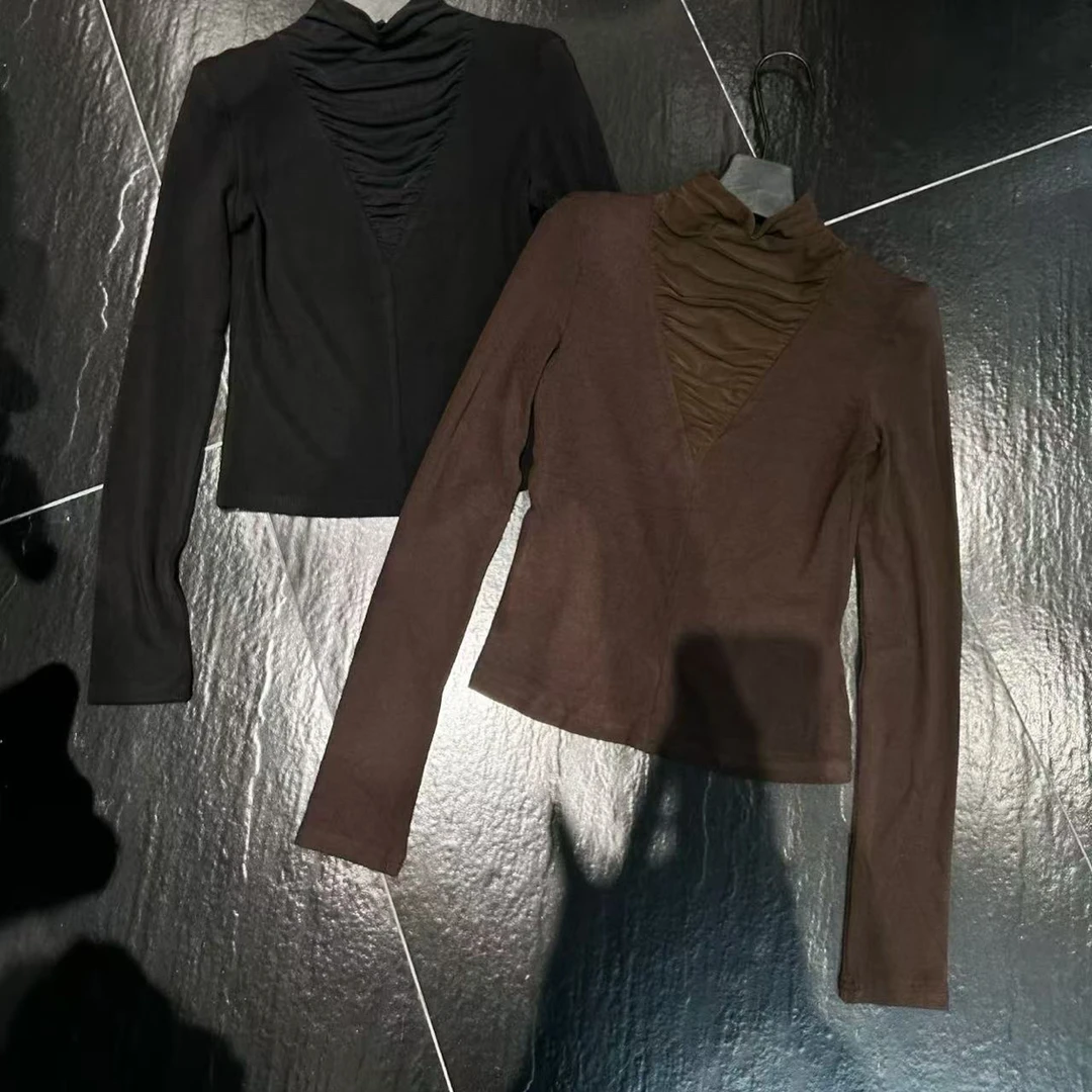 DA-J 冬季新款领口拼接 精纺密纱 半高领 设计感洋气打底加厚加绒