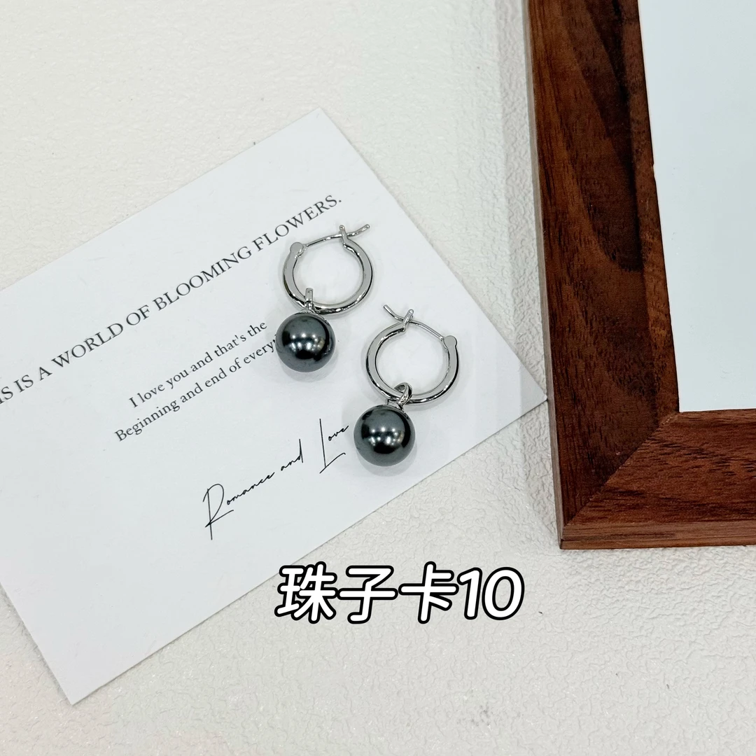 铜合金仿珍珠耳饰 ES-180简约通勤款灰色清冷感珍珠耳环