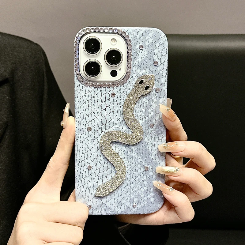 适用苹果16手机壳水钻蛇iPhone15新款潮牌14防摔13保护套12女款11