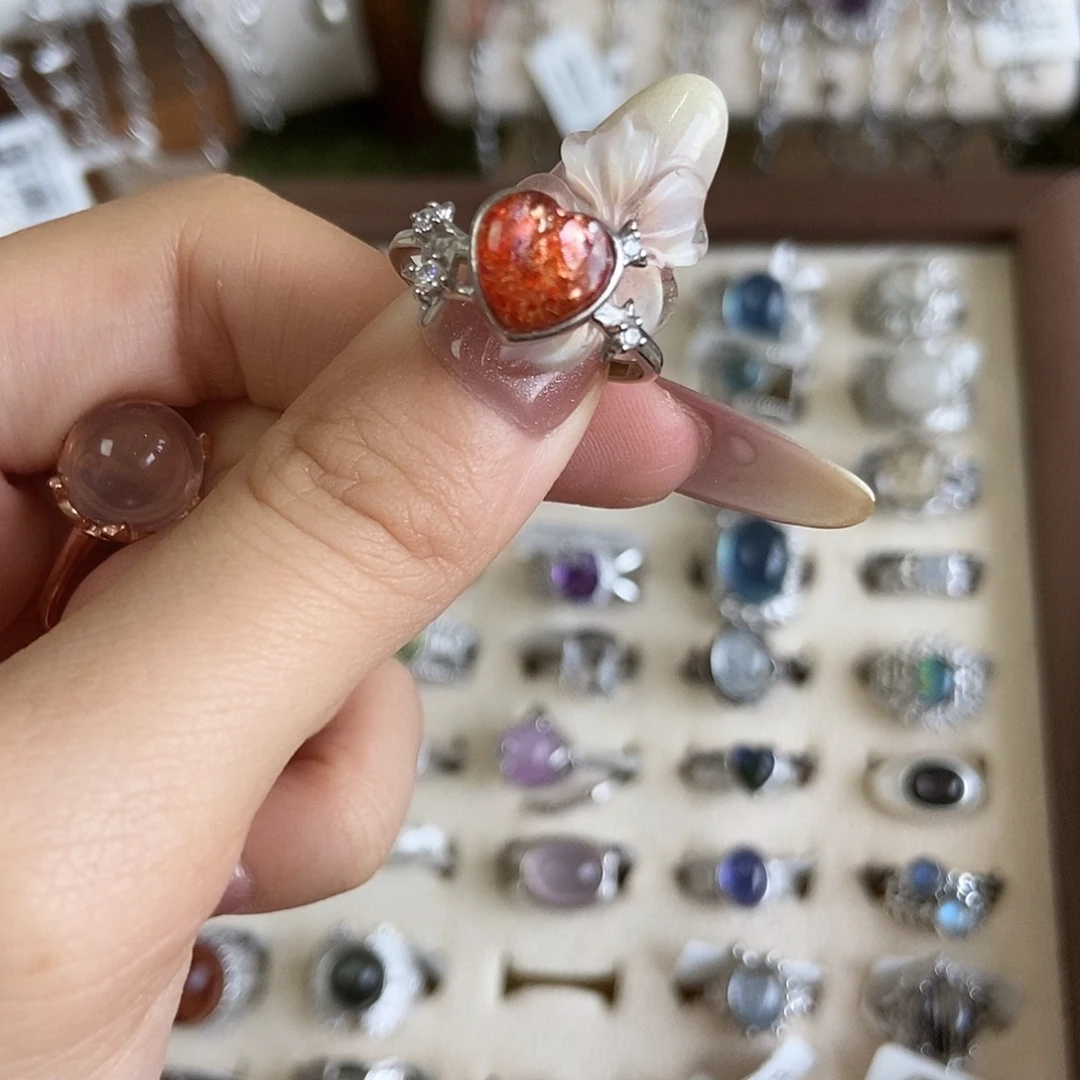 半***.戒指银S925镶嵌烟晶金太阳爱心