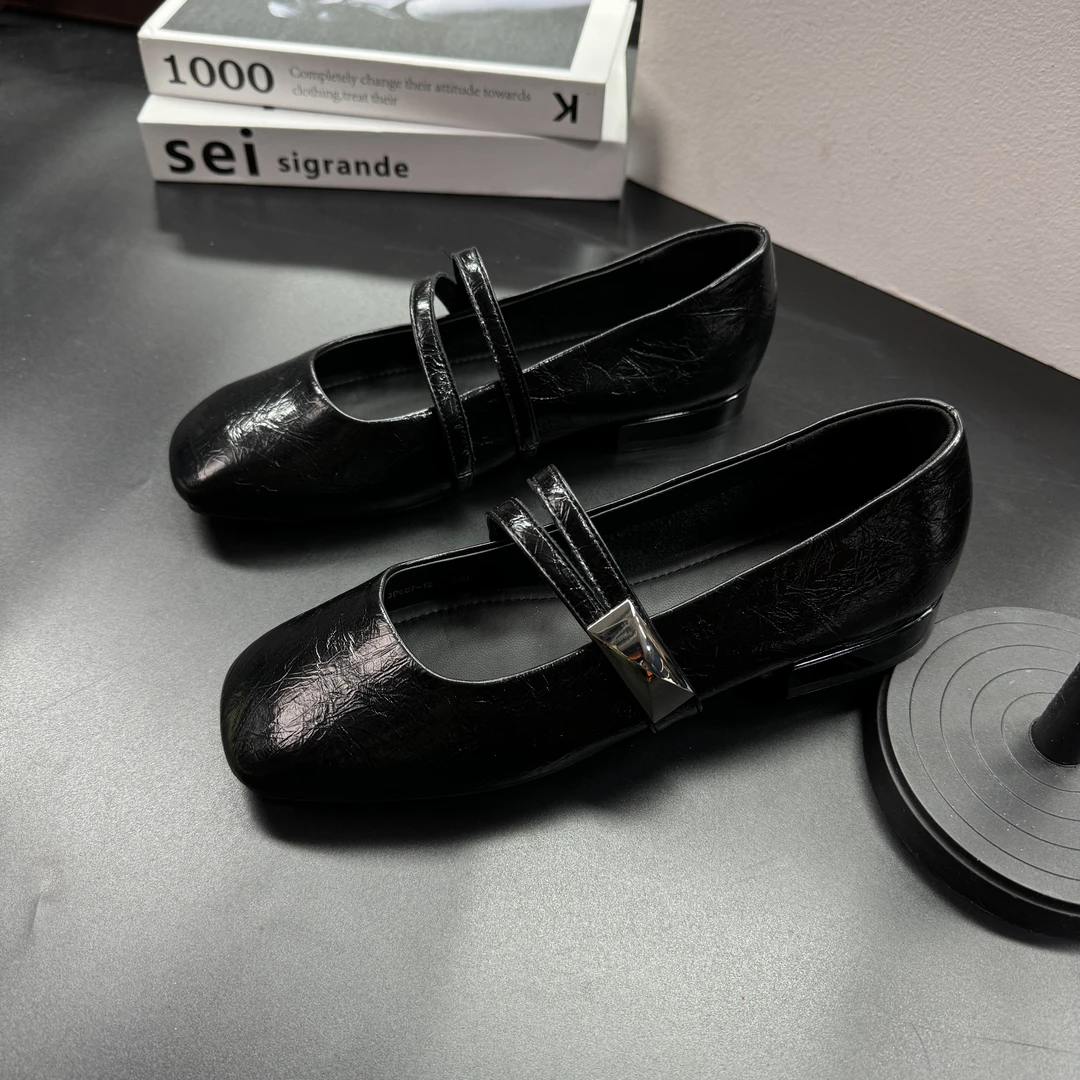 防滑浅口方头韩版单鞋时尚单鞋粗跟乐福鞋女鞋黑色圆头607-12黑色