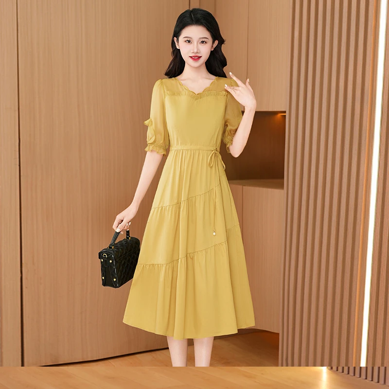 芙优雅新款气质时尚大气减龄休闲收腰显瘦连衣裙25229-ZT1