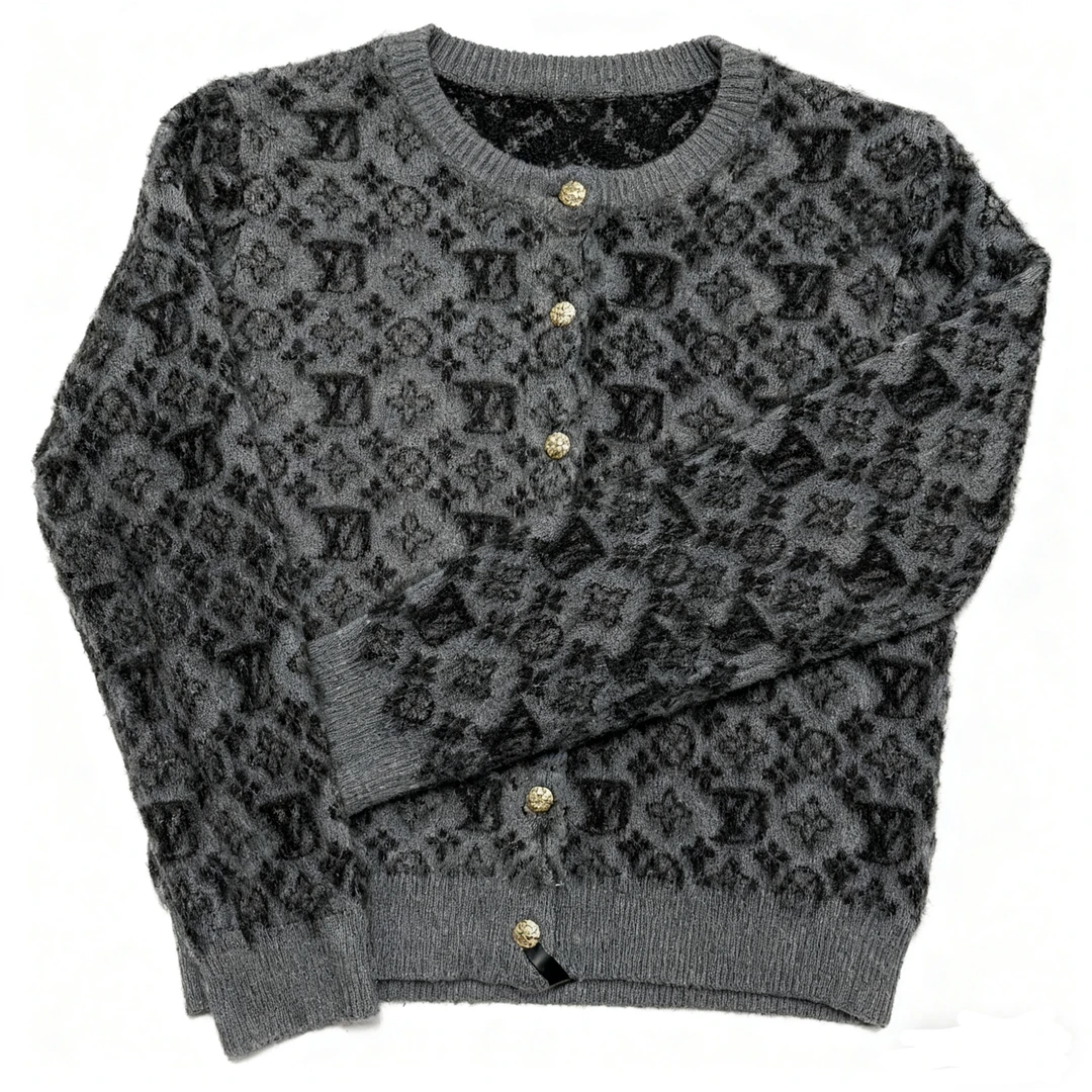 914 LL-VV针织提花拉绒开衫