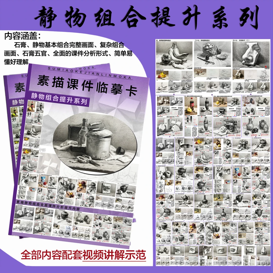 专业素描静物组合提升版标准组合画面课件分析美术生素描临摹卡