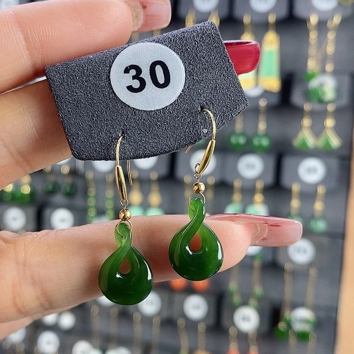 和田玉耳饰18K金镶嵌