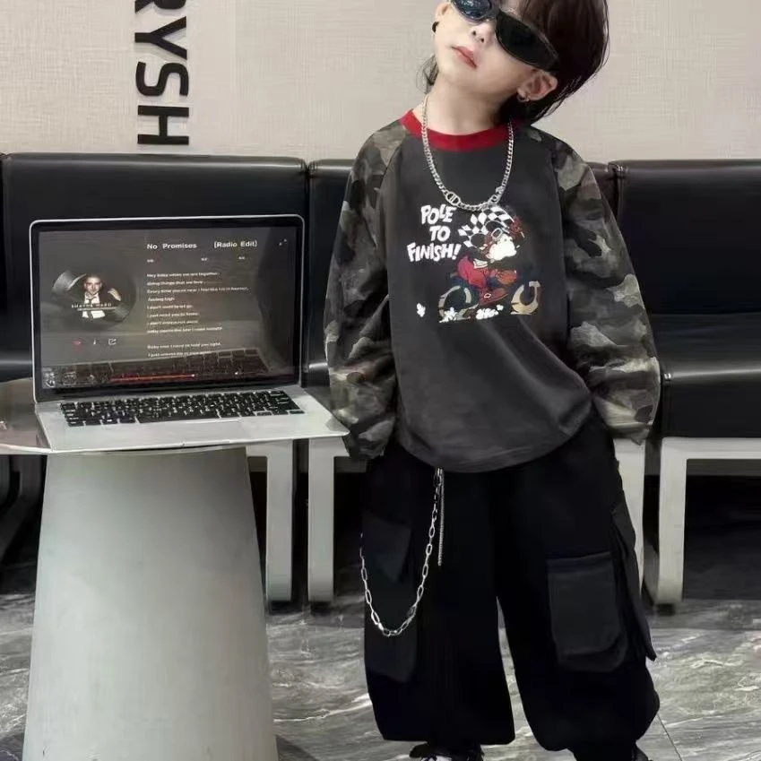 男童秋季套装新款迷彩拼接百搭帅气印花爆款中小童套装休闲两件套