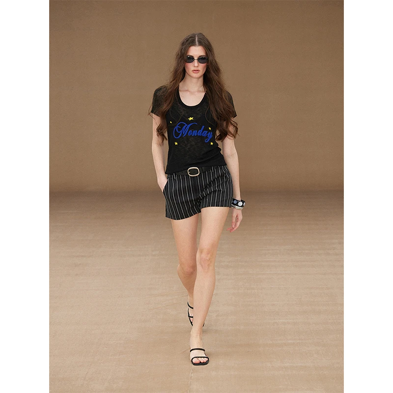 randpickee | retro系列-提花条纹翻领衬衫套装-短裤