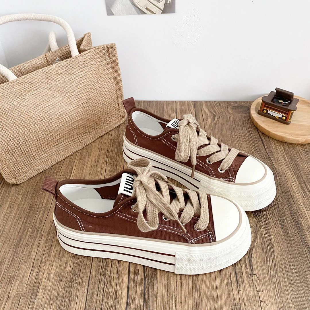 觅觅秋色厚底帆布鞋女2025秋新款学生休闲百搭透气增高板鞋潮chic