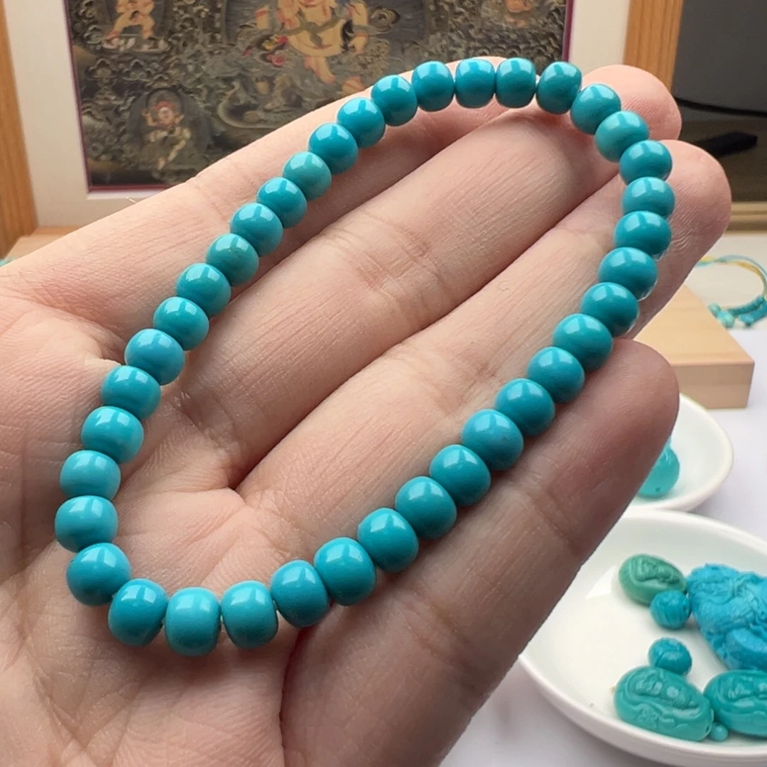 绿松石未镶嵌珠宝奇石卡5.7高瓷蓝老型单圈