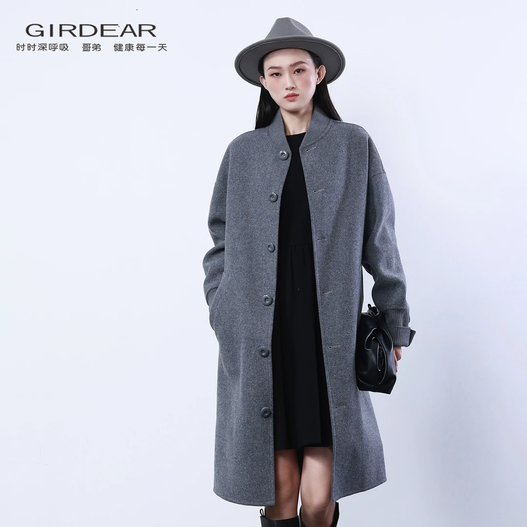 哥弟/GIRDEAR 秋冬新款气质复古时尚中长款毛呢大衣外套女140038