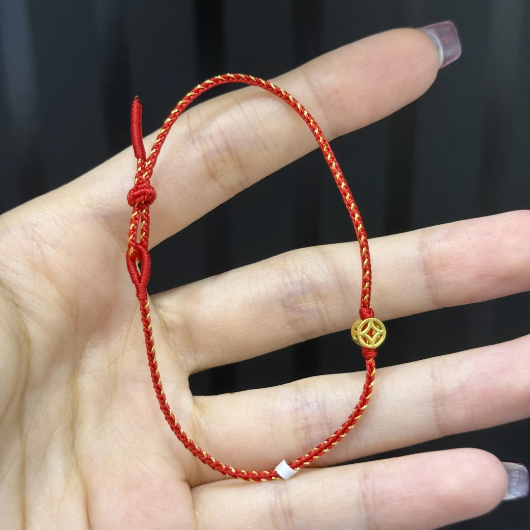 红色钱币手绳 足金999