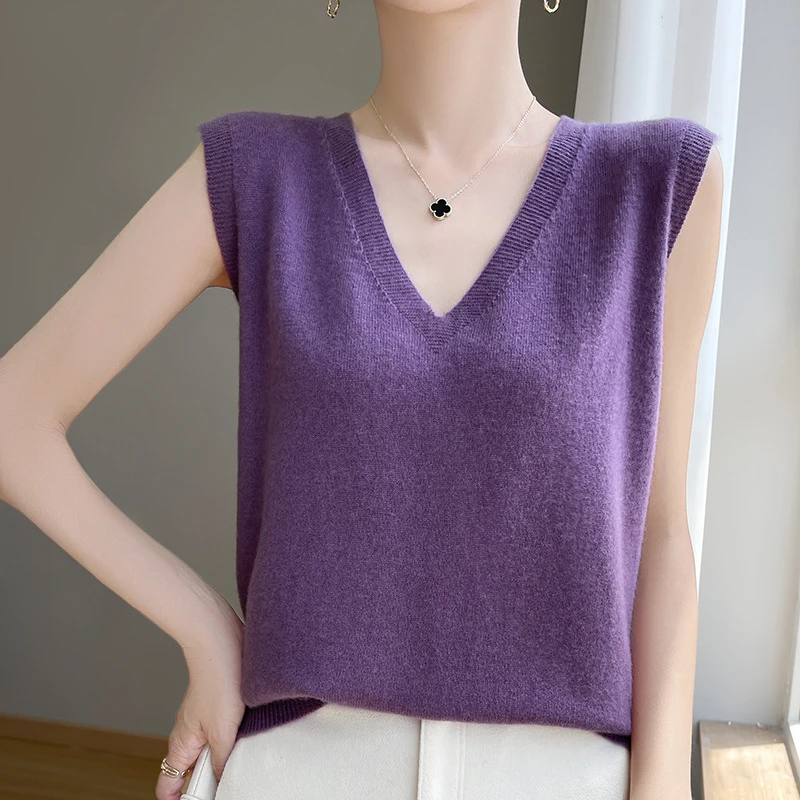 宽松型无袖针织马甲背心外套女坎肩24春秋新款毛衣V领宽松马夹外