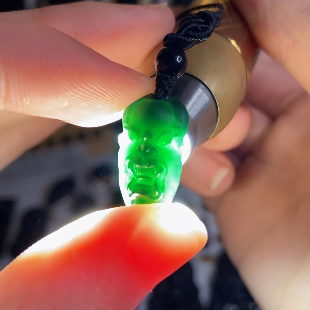 颈饰未镶嵌翡翠缅甸墨翠饕餮小挂件