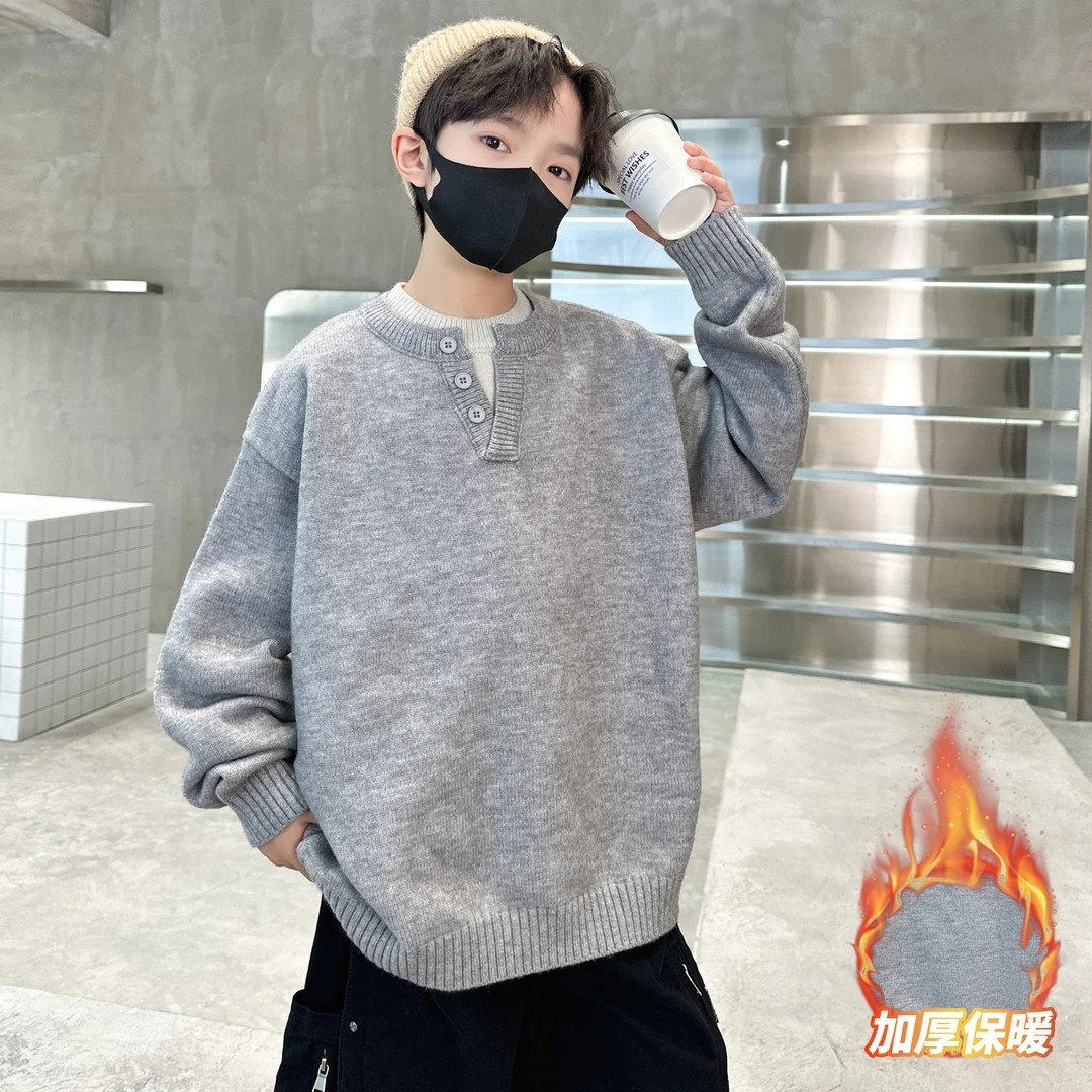 男童毛衣秋冬款韩版儿童装冬季加厚打底纯色针织衫中大童冬装上衣