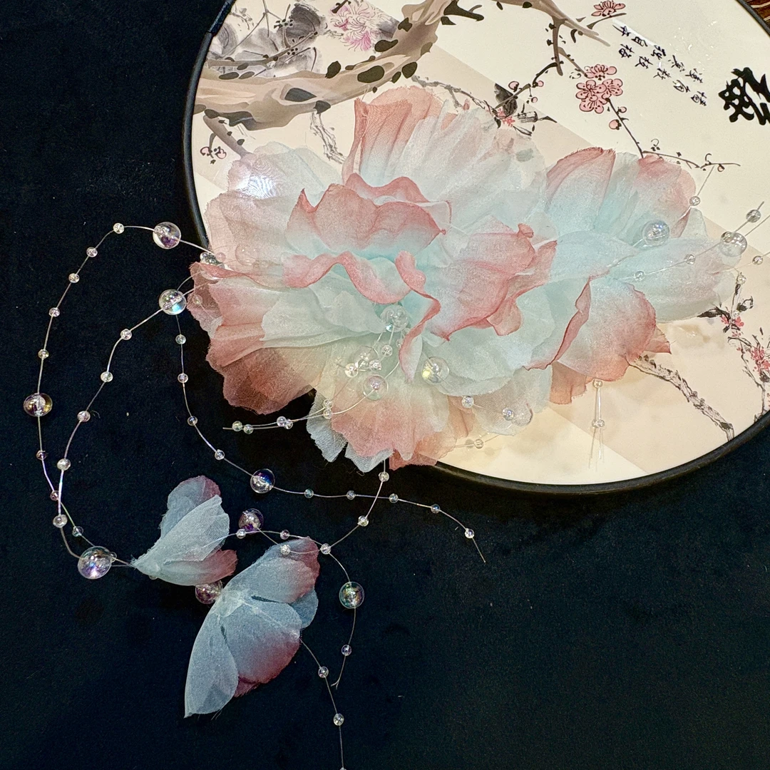 【云鬓花颜阁烫花发夹】染霞对夹爆款新中式汉服饰品古风发饰B198